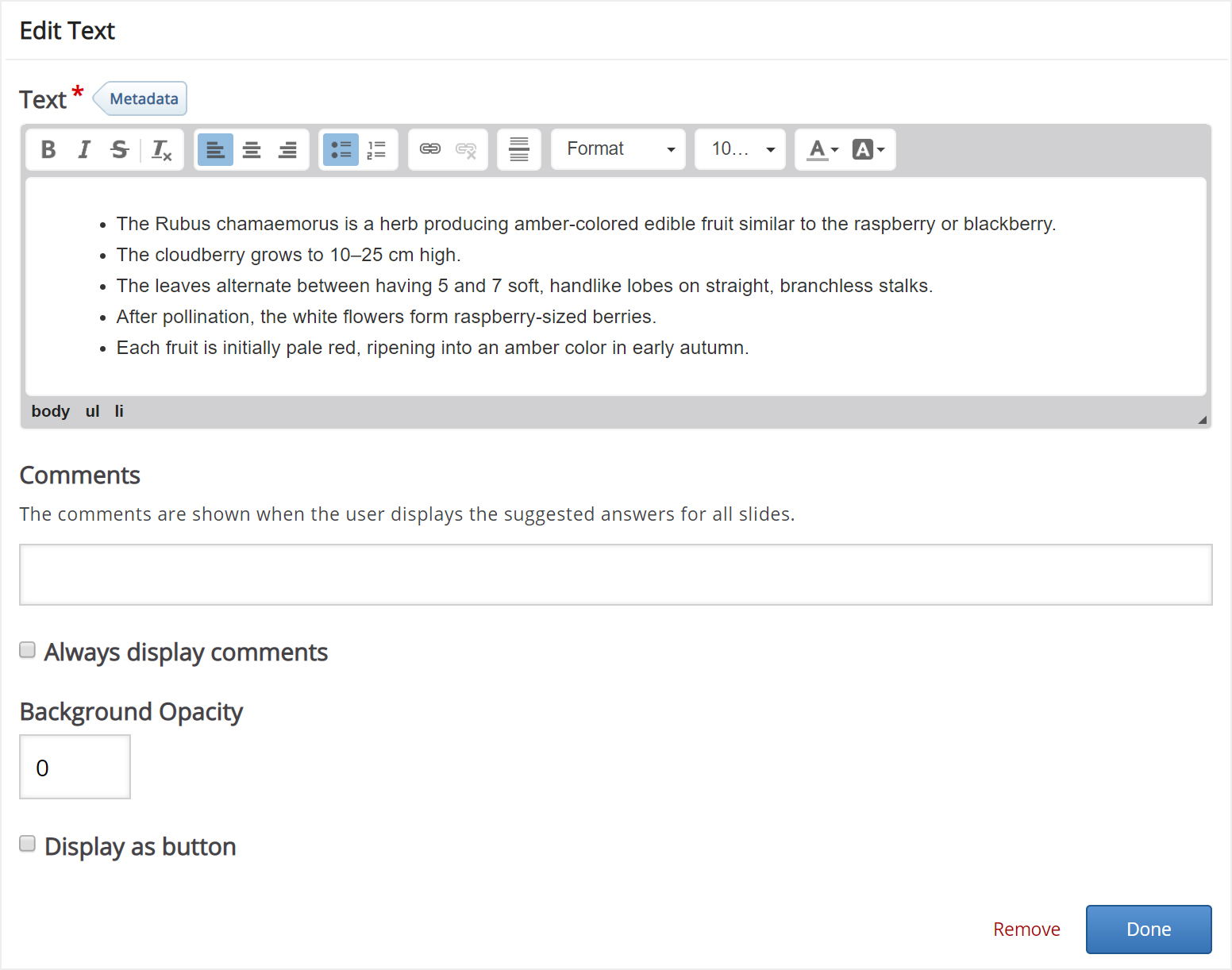 Moodle - H5P - Course Presentation Toolbar - Edit Text Field